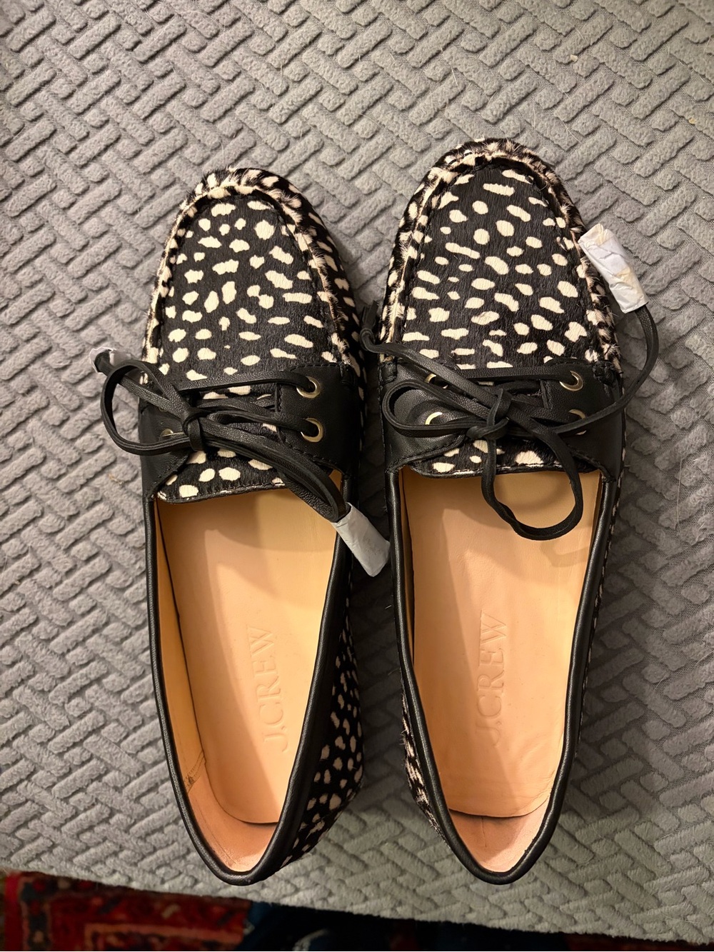 NWOT J.Crew Driving Loafers in Printed Black & White Calf Hair - Size 8